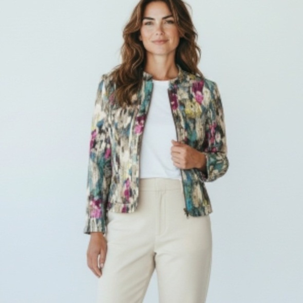 Requirements Corduroy Abstract Floral Zip Jacket‎ Womens XL